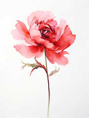 Hand painted red peony flower on white background. Romantic background for web pages, wedding invitations, textile, wallpaper
