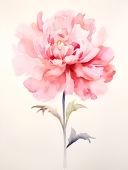 Hand painted pink peony flower on white background. Romantic background for web pages, wedding invitations, textile, wallpaper