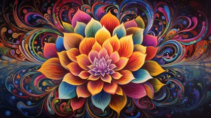 A symphony of vivid colors, like a cascade of dreams in an intricate and captivating mandala.