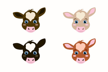 set of different small cows. Calf flat vector illustration