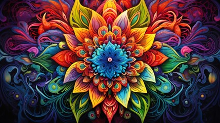 A symphony of vivid colors intertwining in an intricate and captivating mandala.