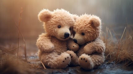 Obraz na płótnie Canvas A heartwarming embrace between two adorable teddy bears