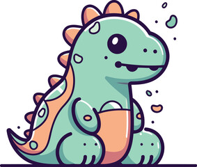 Cute cartoon dinosaur with a cup of coffee. Vector illustration.