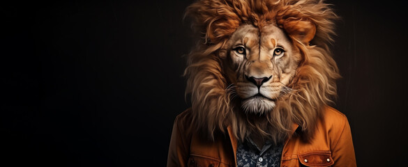 fancy portrait of a lion. creative concept for pet grooming salon. copy space