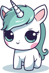 Obraz premium Cute cartoon unicorn. Vector illustration. Isolated on white background.
