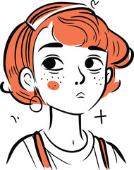 Portrait of a red haired girl with freckles on her face.