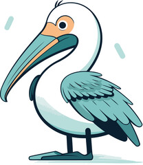 Pelican vector illustration on white background. Cartoon pelican.