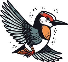 Woodpecker vector illustration isolated on white background. Woodpecker hand drawn icon.