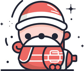 Cute baby boy in a santa claus costume. Vector illustration
