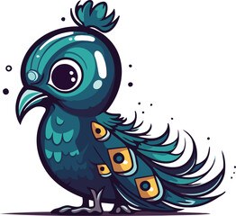 Cute cartoon peacock. Vector illustration isolated on white background.