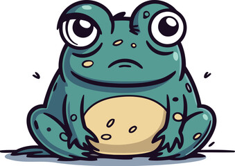 Frog with sad eyes. Cartoon character. Vector illustration isolated on white background.
