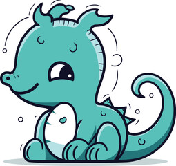 Illustration of a Cute Cartoon Dinosaur. Vector Illustration.