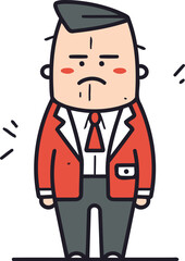 Sad man in suit. Vector illustration in thin line style design.