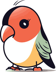 Cartoon cute little bullfinch. Vector illustration on white background.