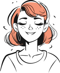 Vector illustration of a woman with freckles on her face.