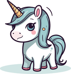 Cute cartoon unicorn. Isolated on white background. Vector illustration.