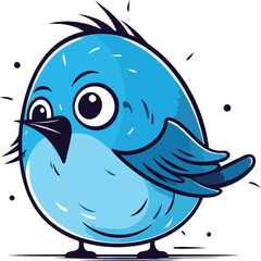 Cute cartoon blue bird with funny face. Vector illustration isolated on white background.