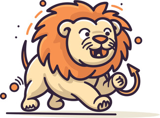 Cute lion cartoon vector illustration. Cute wild animal character.