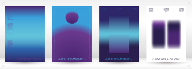 Futuristic Background Set with Gradient Mesh Holographic Shapes. Vector Template Design for your Business. Minimal Print Set in Purple Blue Colors for Your Identity Style.