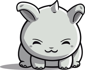 Cute Cartoon Rhinoceros Animal Vector Icon Illustration.