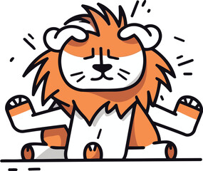 Lion is running. Cute cartoon character. Vector illustration.