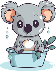 Cute koala taking a bath in the bathtub. Vector illustration.