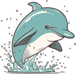 Dolphin jumping out of the water. Vector illustration on white background.