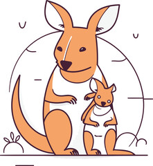 Cute kangaroo with baby kangaroo. Vector illustration