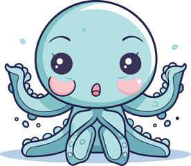 Cute cartoon octopus. Vector illustration isolated on white background.