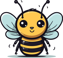 Cute cartoon bee. Vector illustration. Isolated on white background.
