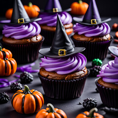 spooky purple black halloween witch cupcakes