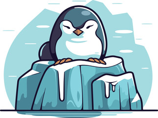Penguin on the iceberg. Vector illustration in cartoon style.
