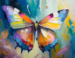 Colorful abstract oil acrylic painting illustration of colorful butterfly