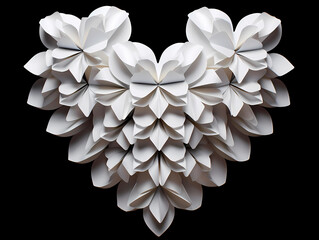 Paper origami heart isolated on black background. 3d rendering.