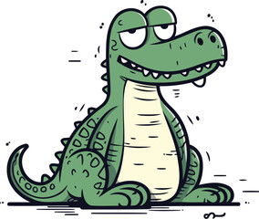 Fototapeta premium Crocodile doodle vector illustration. Cute cartoon crocodile.