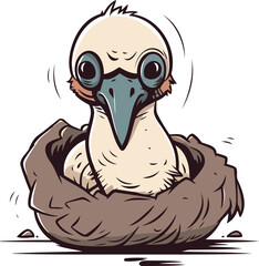 Fototapeta premium Illustration of a bird in a nest on a white background.