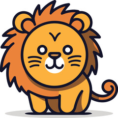 Obraz premium Cute lion cartoon character. Vector illustration. Isolated on white background.