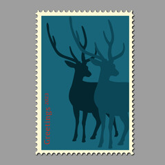 Postage christmas illustration stamps for Santa Claus envelope, reindeer silhouette. PNG