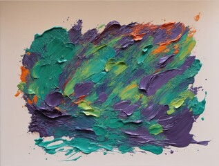 Abstract oil painting art, mixture of blue, green, purple and orange colors. Can be used as background, pattern or texture.
