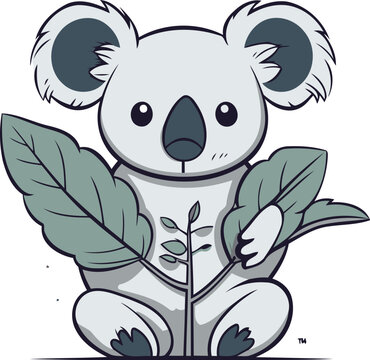 recommend clip art: Cute koala with leaves. Vector illustration of a cartoon koala.