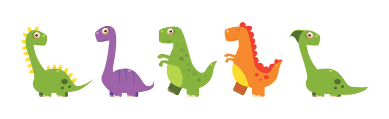 Cute Dinosaur as Colorful Prehistoric Beast and Animal Vector Set
