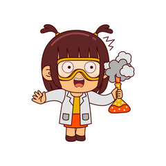 cute scientist girl cartoon character vector illustration