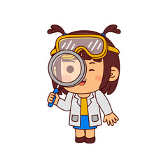 cute scientist girl cartoon character vector illustration
