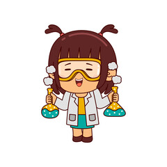 cute scientist girl cartoon character vector illustration