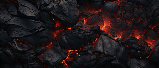 molten lava texture for the background. Burning Floors concept of Armageddon or Hell. Fiery Lava and rock backdrop with atmospheric light grunge texture Wide banner. Generative ai - obrazy, fototapety, plakaty