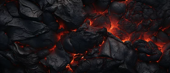 Poster molten lava texture for the background. Burning Floors concept of Armageddon or Hell. Fiery Lava and rock backdrop with atmospheric light grunge texture Wide banner. Generative ai © Mickael