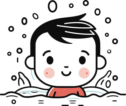 recommend clip art: Cute boy swimming in the water. Vector illustration in cartoon style.