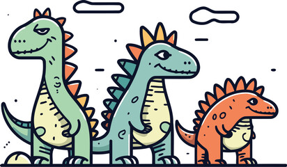 Fototapeta premium Dinosaur line icon. Cute cartoon dinosaurs. Vector illustration.