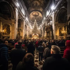 Fotobehang people attend midnight mass on Christmas Eve © DyrElena