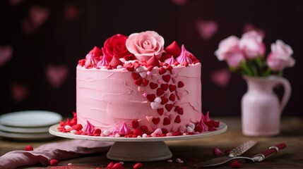 A beautifully decorated Valentine's Day cake with delicate frosting